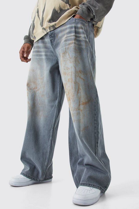 Plus Baggy Rigid Dirty Wash Jeans