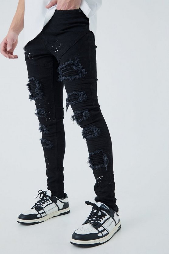 Super Skinny Biker Rip & Repair Paint Splatter Jeans 1 Super Skinny Biker Rip & Repair Paint Splatter Jeans