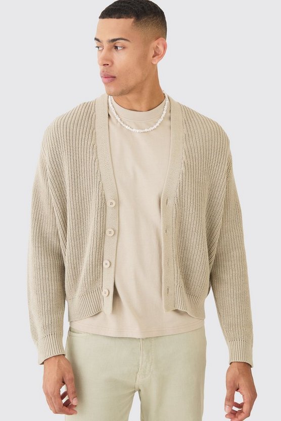 Boxy Fit Ribbed Fisherman Knit Cardigan 1 Boxy Fit Ribbed Fisherman Knit Cardigan