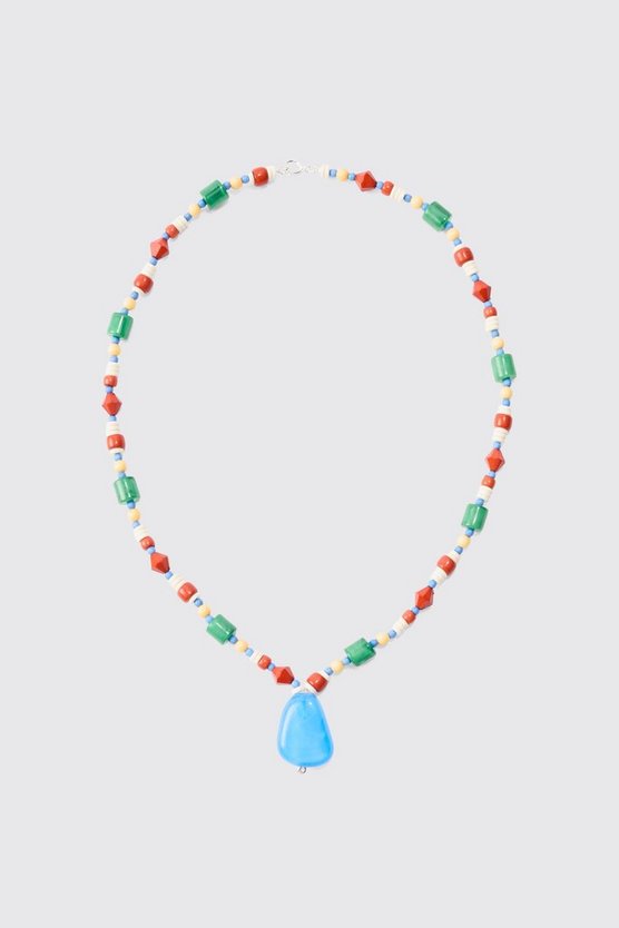 Beaded Pendant Necklace In Multi