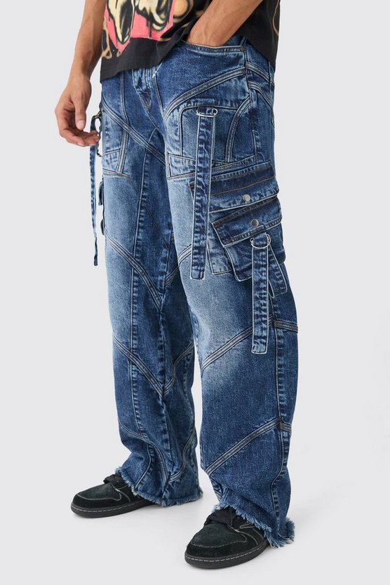 Baggy Rigid Strap And Buckle Detail Jeans In Indigo 1 Baggy Rigid Strap And Buckle Detail Jeans In Indigo