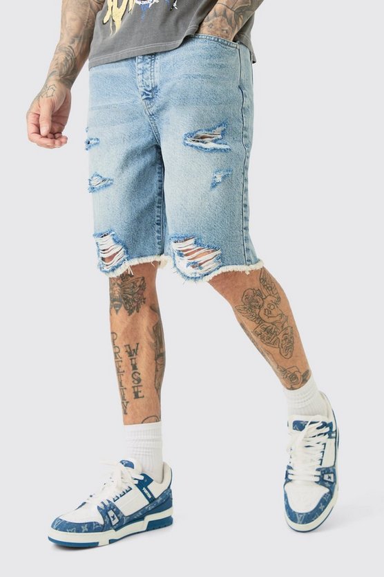 Tall Multi Rip Relaxed Fit Jean Shorts In Light Wash 1 Tall Multi Rip Relaxed Fit Jean Shorts In Light Wash