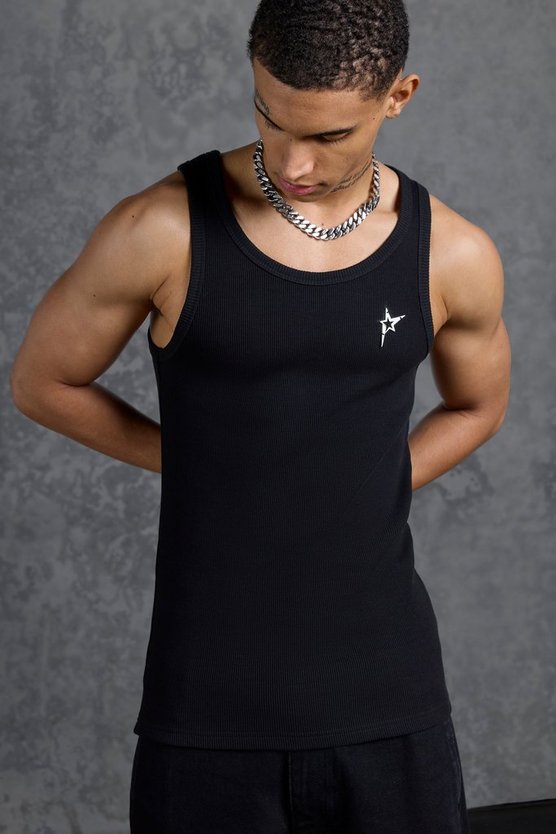 P-Star Muscle Fit Metal Branded Ribbed Vest 1 P-Star Muscle Fit Metal Branded Ribbed Vest