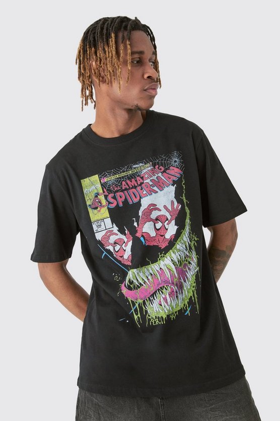 Tall Spider Man Licence T-shirt In Black 1 Tall Spider Man Licence T-shirt In Black
