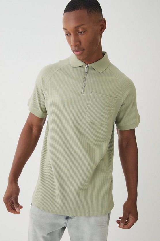 1/4 Zip Jersey Rib Pocket Polo