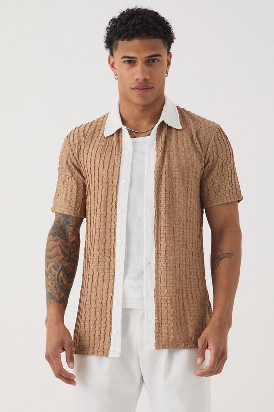 Slim Fit Textured Stripe Short Sleeve Shirt 1 Slim Fit Textured Stripe Short Sleeve Shirt
