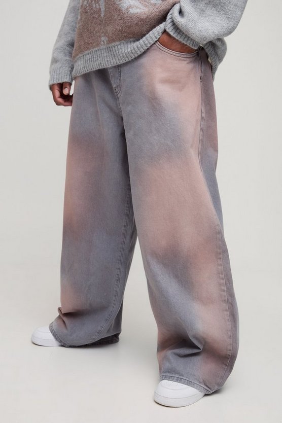 Plus Baggy Bleached Overdye Jeans