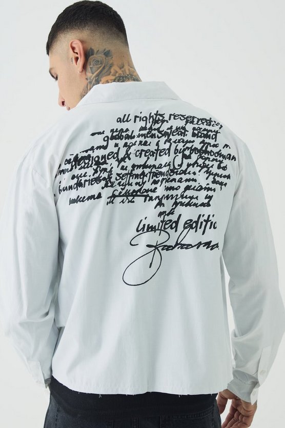 Tall Oversized Script Graphic Boxy Long Sleeve Revere Shirt 1 Tall Oversized Script Graphic Boxy Long Sleeve Revere Shirt