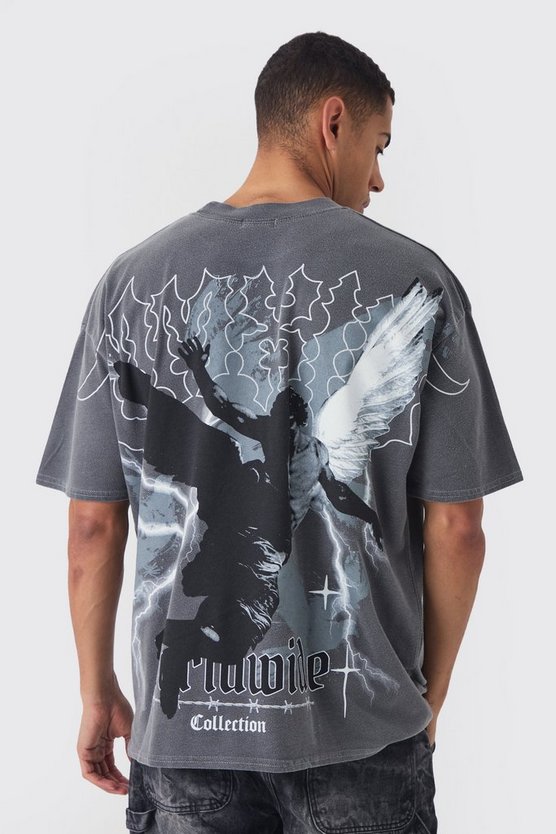 Oversized Acid Wash Over Seams Print T-Shirt 1 Oversized Acid Wash Over Seams Print T-Shirt