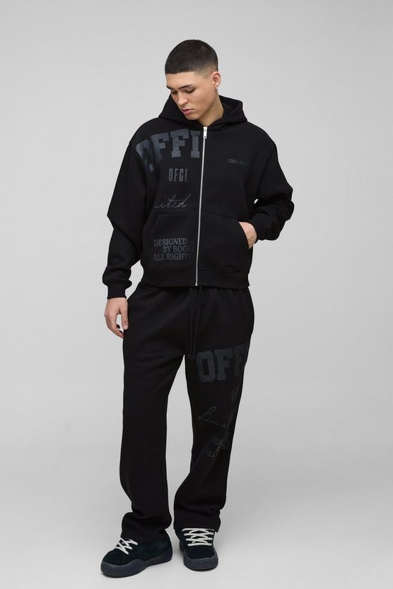 Oversized Boxy Official Tonal Print Zip Hooded Tracksuit 1 Oversized Boxy Official Tonal Print Zip Hooded Tracksuit