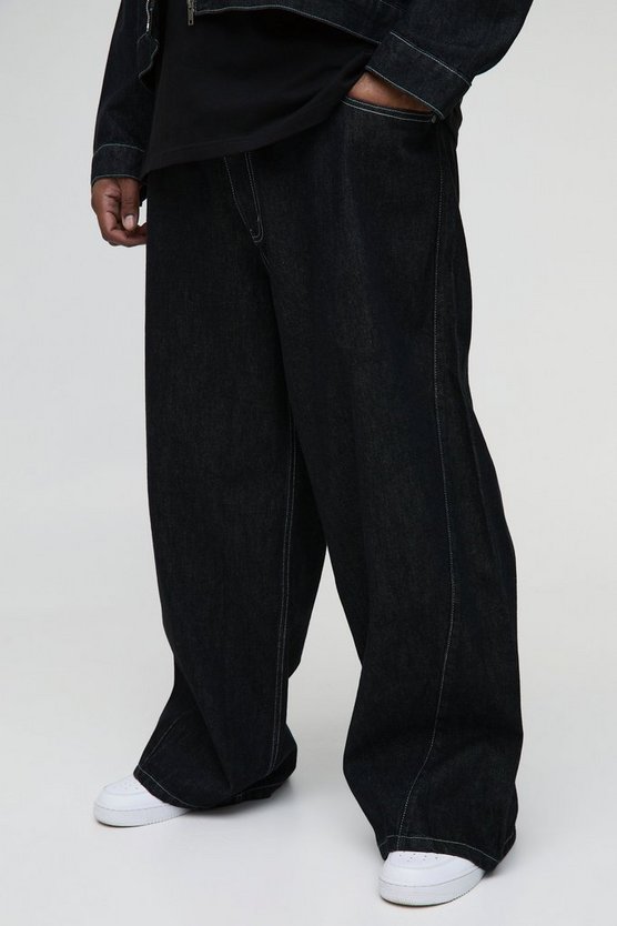 Plus Baggy Contrast Stitch Denim Jeans