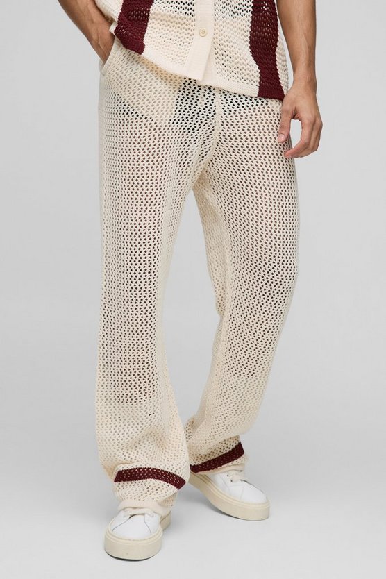 Relaxed Fit Open Stitch Stripe Detail Knitted Sweatpants 1 Relaxed Fit Open Stitch Stripe Detail Knitted Sweatpants