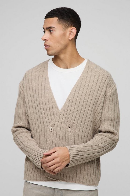 Boxy Fit Rib Knitted Wrap Cardigan