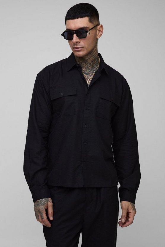 Tall Long Sleeve Linen Look Cargo Pocket Oversized Shirt Jacket 1 Tall Long Sleeve Linen Look Cargo Pocket Oversized Shirt Jacket