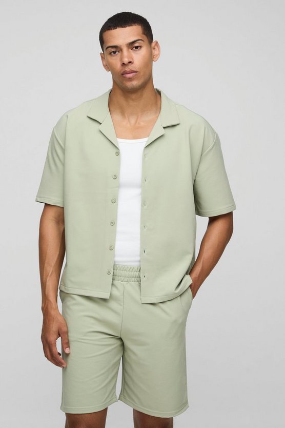 Oversized Boxy Technical Stretch Revere Shirt & Comfort Short Set 1 Oversized Boxy Technical Stretch Revere Shirt & Comfort Short Set