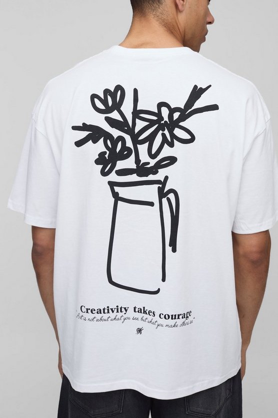 Oversized Line Drawn Floral Vase Print T-Shirt 1 Oversized Line Drawn Floral Vase Print T-Shirt