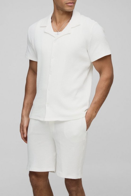 Textured Regular Revere Shirt & Comfort Mid Length Short Set 1 Textured Regular Revere Shirt & Comfort Mid Length Short Set