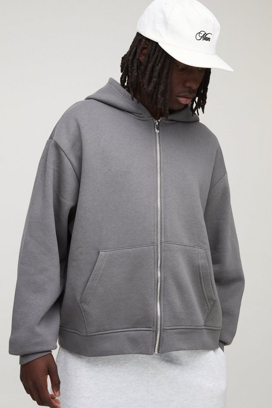 330GSM Oversized Boxy Zip Through Hoodie