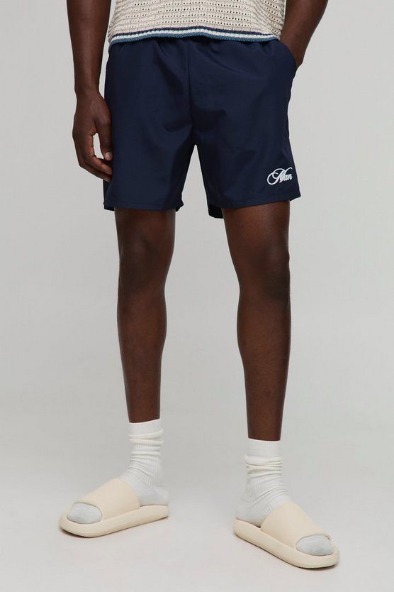 Branded Regular fit Mid length Embroidered Swim Trunks