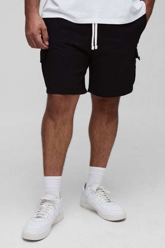 Plus Elasticated Waist Relaxed Fit Woven Tab Cargo Shorts