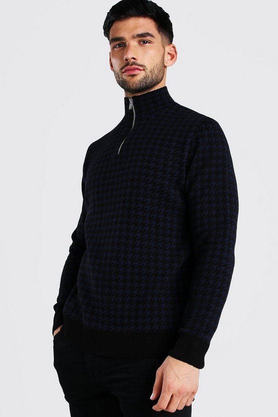 Half Zip Dogtooth Knitted Jumper 1 Half Zip Dogtooth Knitted Jumper