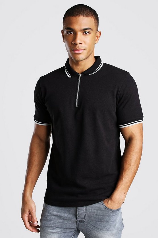 1/4 Zip Pique Polo With Tipping