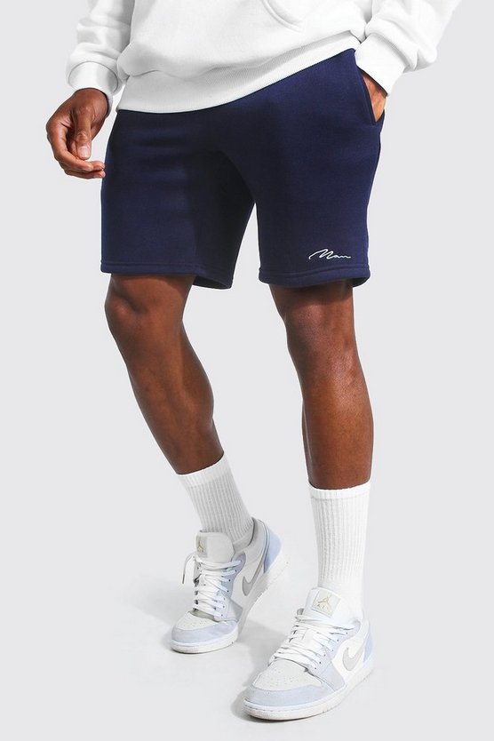 Man Signature Mid Length Slim Jersey Shorts 1 Man Signature Mid Length Slim Jersey Shorts