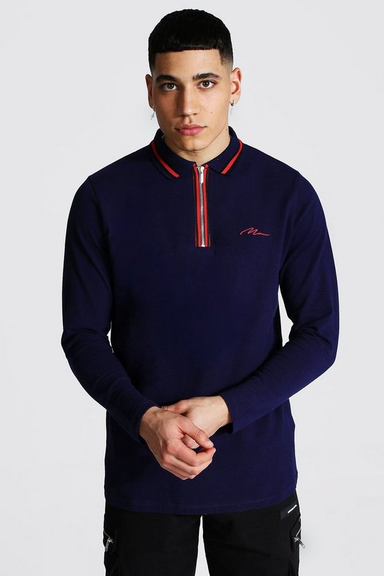 Man Signature Long Sleeve Zip Detail Polo 1 Man Signature Long Sleeve Zip Detail Polo