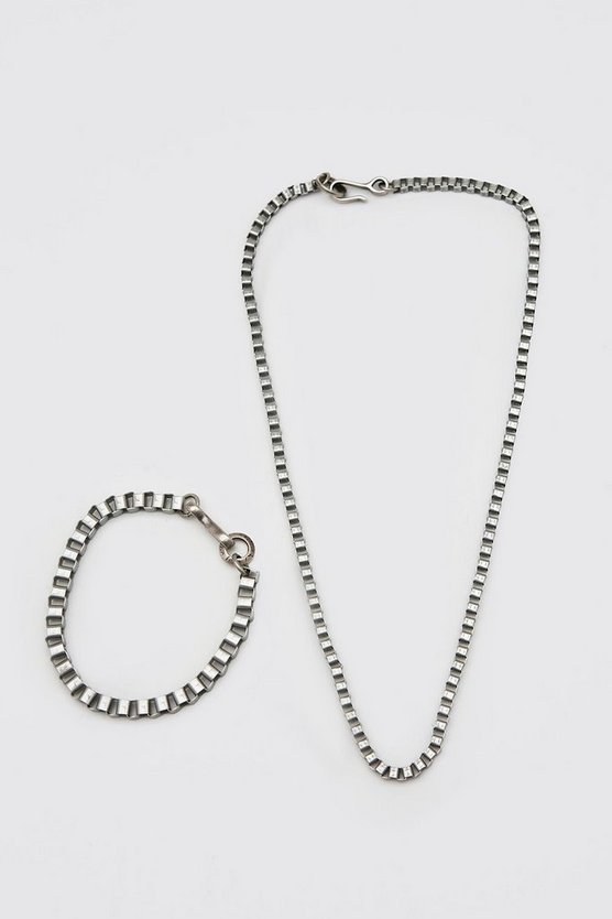 Box Chain Necklace And Bracelet Set