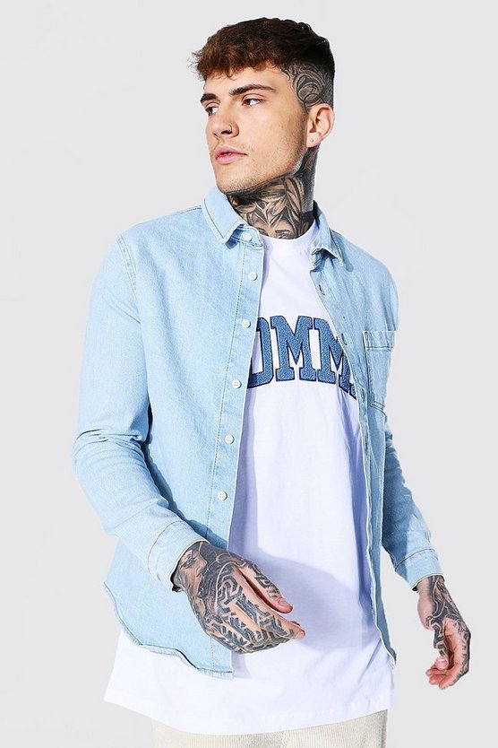 Muscle Fit Long Sleeve Denim Shirt 1 Muscle Fit Long Sleeve Denim Shirt