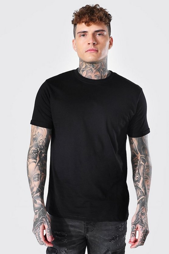 Crew Neck T-Shirt With Rolled Sleeves 1 Crew Neck T-Shirt With Rolled Sleeves