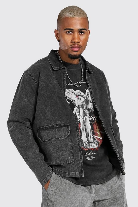 Acid Wash Twill Zip Through Harrington 1 Acid Wash Twill Zip Through Harrington