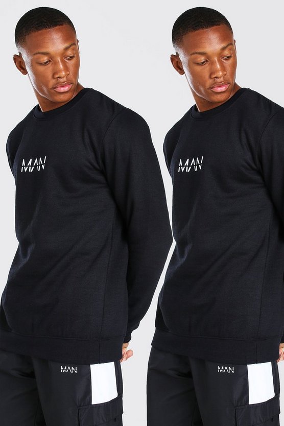 2 Pack Original MAN Crew Neck Fleece Sweatshirt