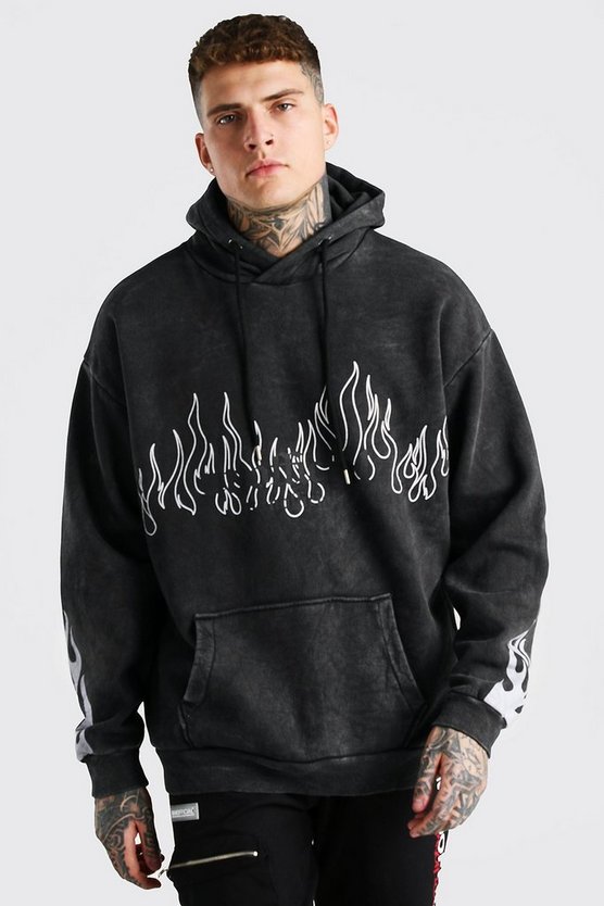 Oversized MAN Sleeve Print Acid Wash Hoodie 1 Oversized MAN Sleeve Print Acid Wash Hoodie