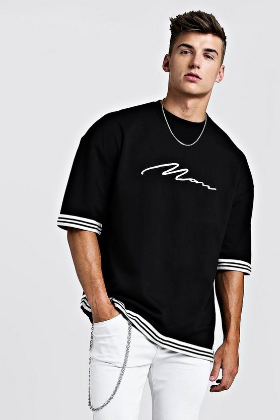 MAN Signature Oversized Drop Shoulder Tape T-Shirt 1 MAN Signature Oversized Drop Shoulder Tape T-Shirt