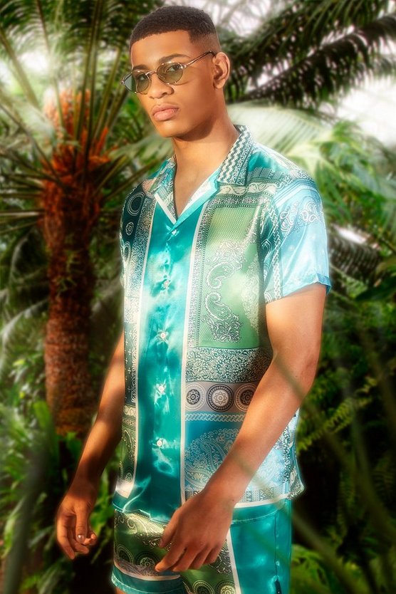 Satin Short Sleeve Bandana Shirt 1 Satin Short Sleeve Bandana Shirt