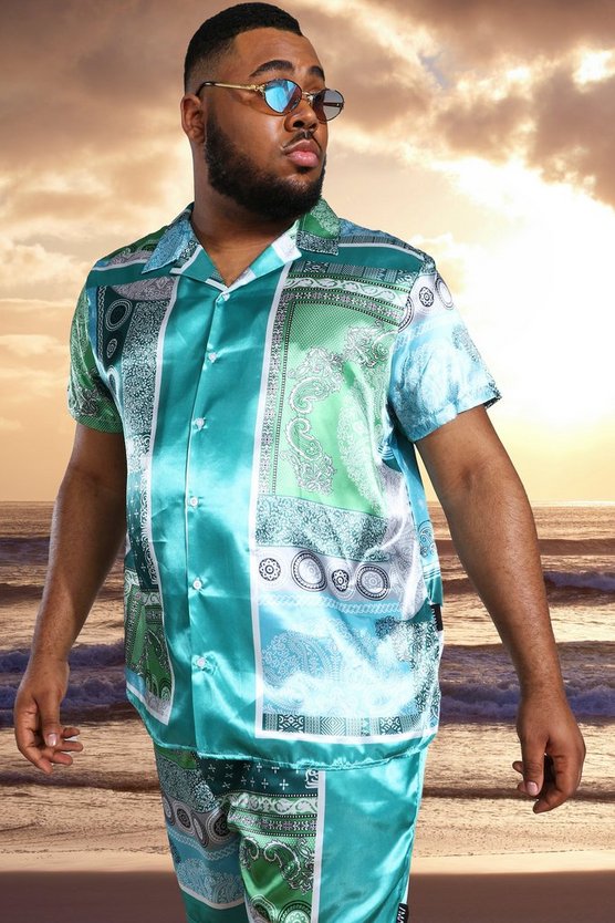 Plus Satin Short Sleeve Bandana Shirt 1 Plus Satin Short Sleeve Bandana Shirt