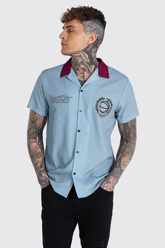 Short Sleeve Varsity Contrast Revere Shirt 1 Short Sleeve Varsity Contrast Revere Shirt