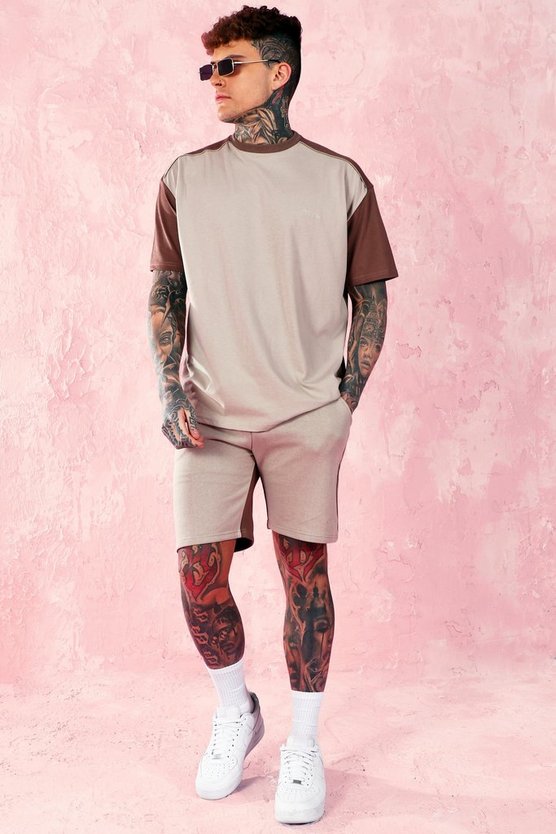 Oversized T-shirt And Shorts Colour Block Set 1 Oversized T-shirt And Shorts Colour Block Set