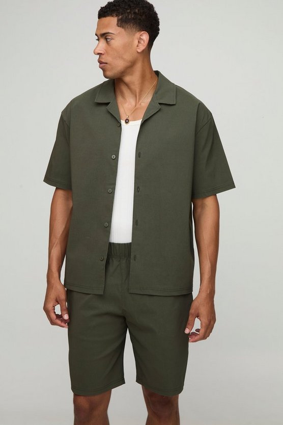 Oversized Revere Short Sleeve Tech Stretch Shirt & Short Set 1 Oversized Revere Short Sleeve Tech Stretch Shirt & Short Set