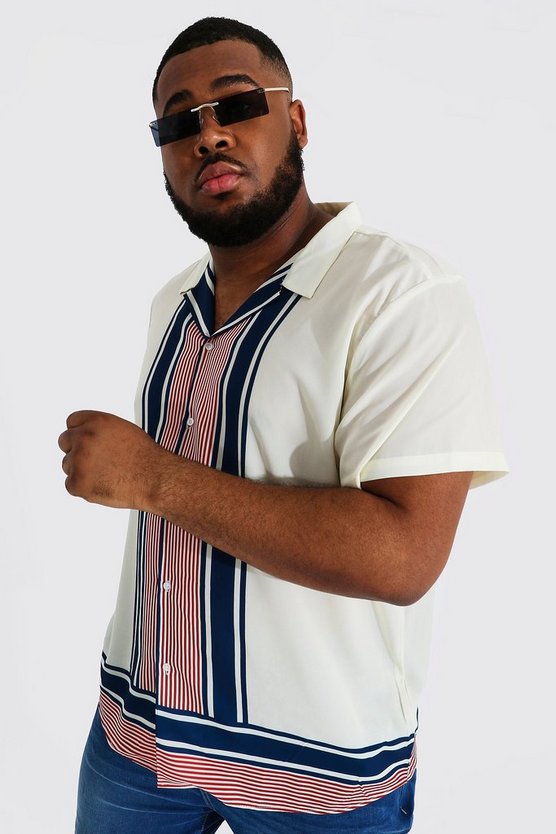 Plus Size Short Sleeve Revere Stripe Shirt 1 Plus Size Short Sleeve Revere Stripe Shirt