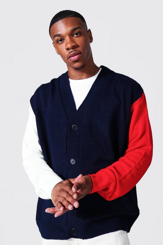 Colour Block Varsity Oversized Cardigan 1 Colour Block Varsity Oversized Cardigan