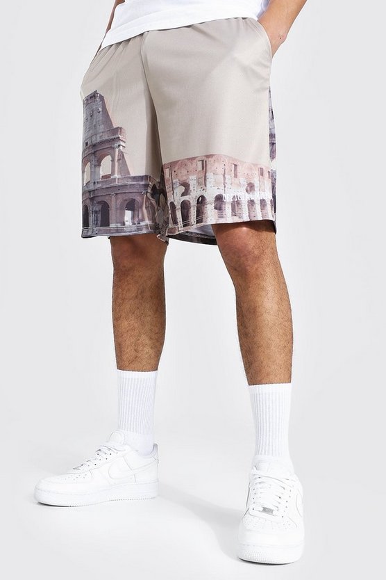 Loose Fit Mesh Scenic Print Basketball Shorts 1 Loose Fit Mesh Scenic Print Basketball Shorts