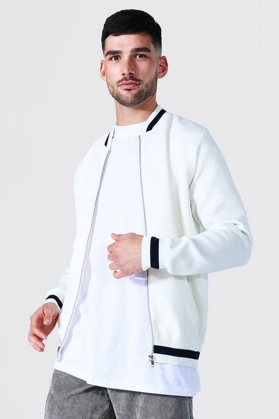 Smart Striped Rib Knitted Bomber 1 Smart Striped Rib Knitted Bomber