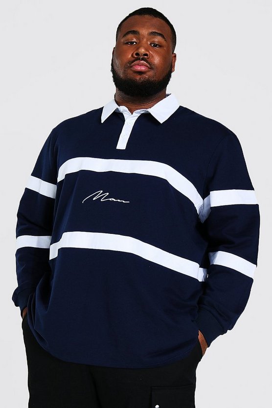 Plus Size Man Script Colour Block Rugby Polo 1 Plus Size Man Script Colour Block Rugby Polo