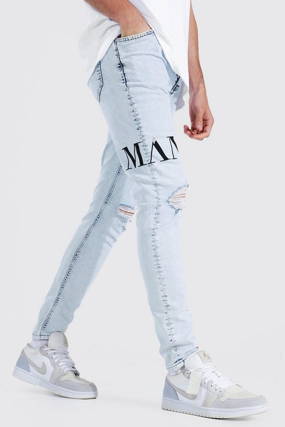 Skinny Stretch Man Print Exploded Knee Jean 1 Skinny Stretch Man Print Exploded Knee Jean
