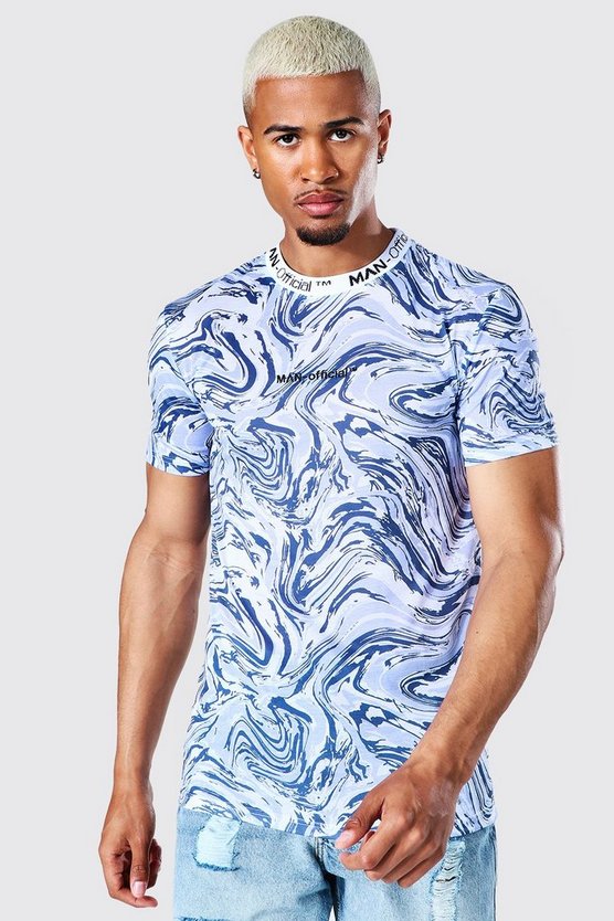 Muscle Fit Man Marble Jacquard Neck T-shirt 1 Muscle Fit Man Marble Jacquard Neck T-shirt