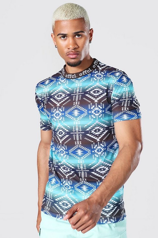 Muscle Fit Offcl Aztec Jacquard Neck T-shirt 1 Muscle Fit Offcl Aztec Jacquard Neck T-shirt