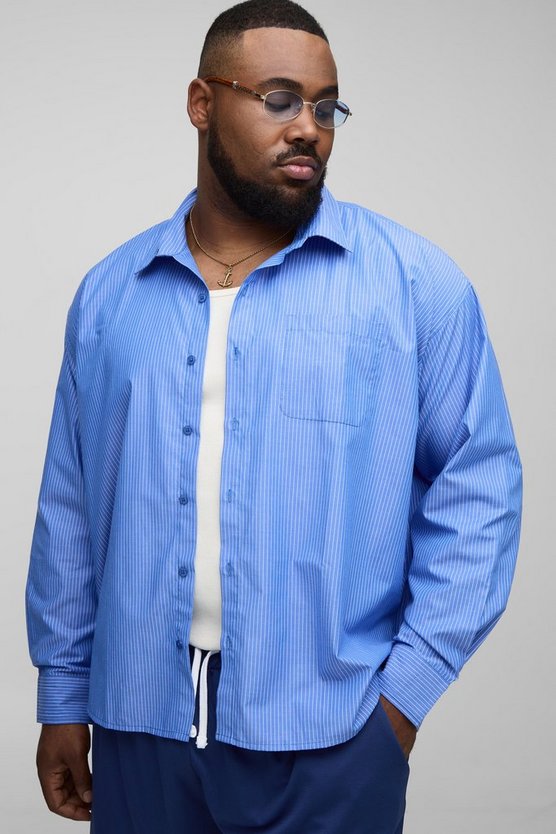 Plus Stripe Oversized Boxy Long Sleeve Shirt