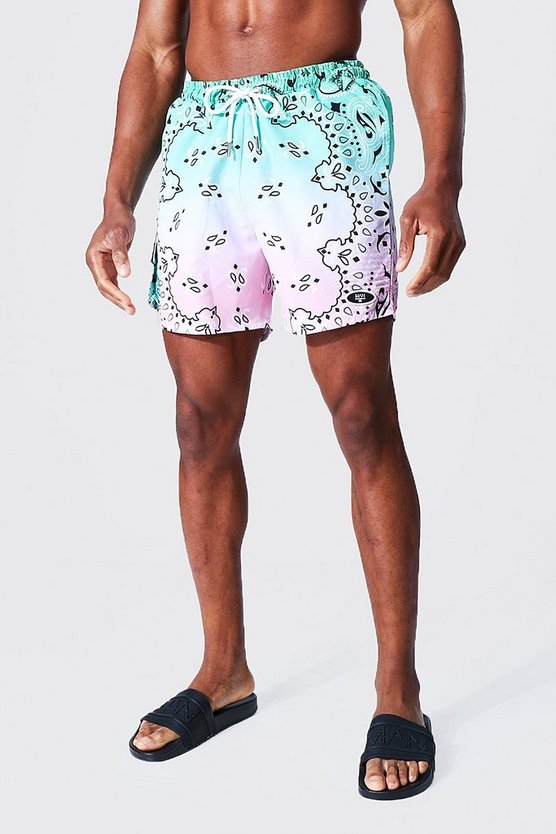 Mid Length Ombre Bandana Cargo Swim Short